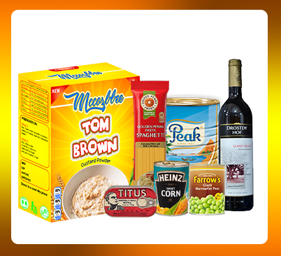 100%x280Mixed grocery,  containing mccozbbe tombrown, golden penny spaghetti, Peak Milk, Milo, Canned beans.